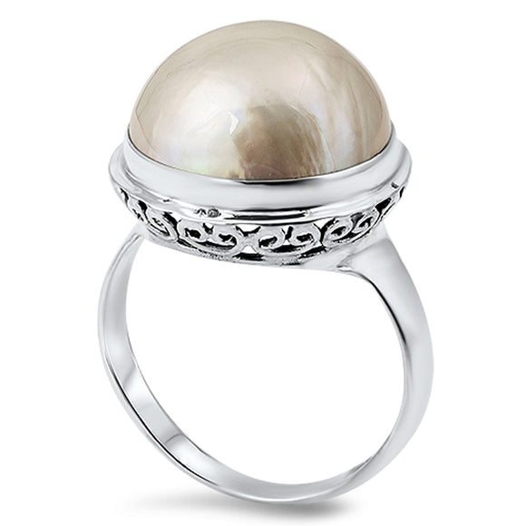 Freshwater Pearl Polished Filigree Ring New .925 Sterling Silver  Sizes 5-10