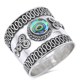 Wave Swirl Abalone Wide Thin Bali Ring New .925 Sterling Silver Band Sizes 6-12