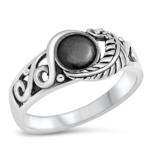Black Onyx Leaf Cute Ring New .925 Sterling Silver Band Sizes 5-9