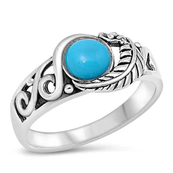 Women's Leaf Turquoise Promise Ring New .925 Sterling Silver Band Sizes 5-10