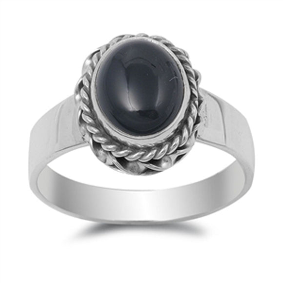 Women's Black Onyx Rope Chain Design Ring .925 Sterling Silver Band Sizes 6-9
