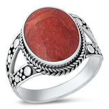 Sterling Silver Coral Bali Ring