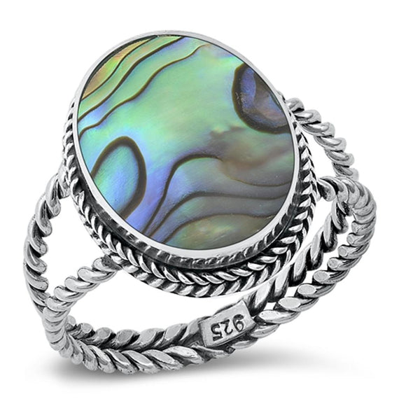 Women's Bali Unique Abalone Shell Ring New .925 Sterling Silver Band Sizes 6-9