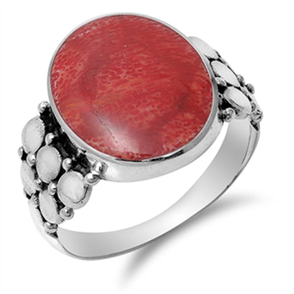 Women's Large Coral Unique Fashion Ring New .925 Sterling Silver Band Sizes 6-9