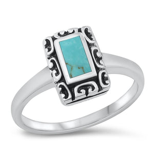 Rectangle Turquoise Cute Vintage Ring New .925 Sterling Silver Band Sizes 4-10