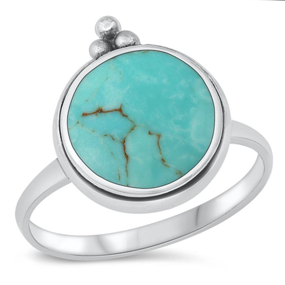 Women's Large Turquoise Polished Ring New .925 Sterling Silver Band Sizes 4-10