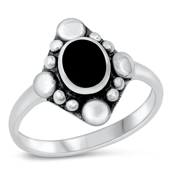 Women's Fashion Black Onyx Simple Ring New .925 Sterling Silver Band Sizes 4-10