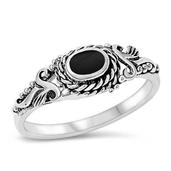 Women's Black Onyx Unique Vintage Design Ring New 925 Sterling Silver Sizes 4-10