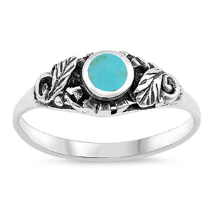 Women's Turquoise Cute Fashion Leaf Ring New 925 Sterling Silver Band Sizes 4-10
