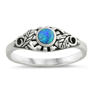 Blue Lab Opal Sun Leaf Life Solitaire Ring .925 Sterling Silver Band Sizes 4-10