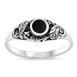 Women's Black Onyx Fashion Leaf Ring New .925 Sterling Silver Band Sizes 4-10