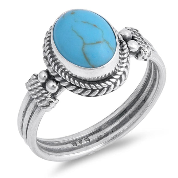 Bali Rope Turquoise Classic Ring New .925 Sterling Silver Womens Band Sizes 6-9