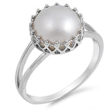 Deep Set Freshwater Pearl Wedding Ring New .925 Sterling Silver Band Sizes 4-10