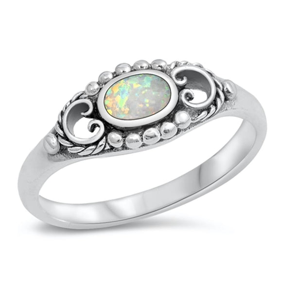 Bali Heart White Lab Opal Polished Ring New .925 Sterling Silver Band Sizes 4-10