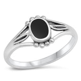 Women's Oval Black Onyx Fashion Bead Ring .925 Sterling Silver Band Sizes 4-10