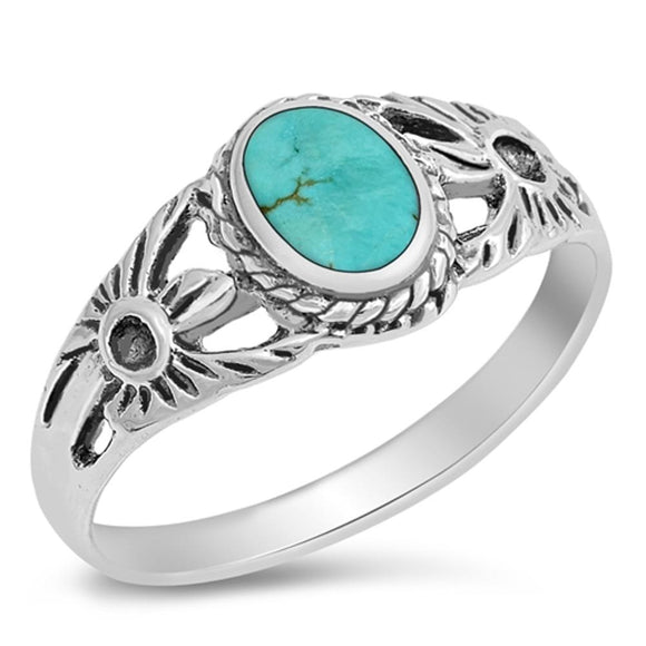 Bali Flower Turquoise Unique Boho Ring New .925 Sterling Silver Band Sizes 4-10