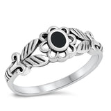Black Onyx Flower Leaf Cutout Ring New .925 Sterling Silver Band Sizes 4-10