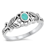 Turquoise Flower Leaf Cutout Ring New .925 Sterling Silver Band Sizes 4-9