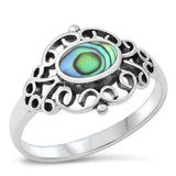 Abalone Oval Filigree Cutout Ring New .925 Sterling Silver Band Sizes 5-10