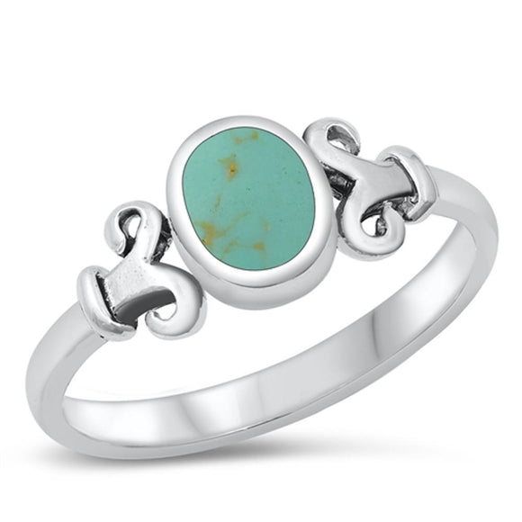 Turquoise Solitaire Fleur De Lis Ring New .925 Sterling Silver Band Sizes 5-10