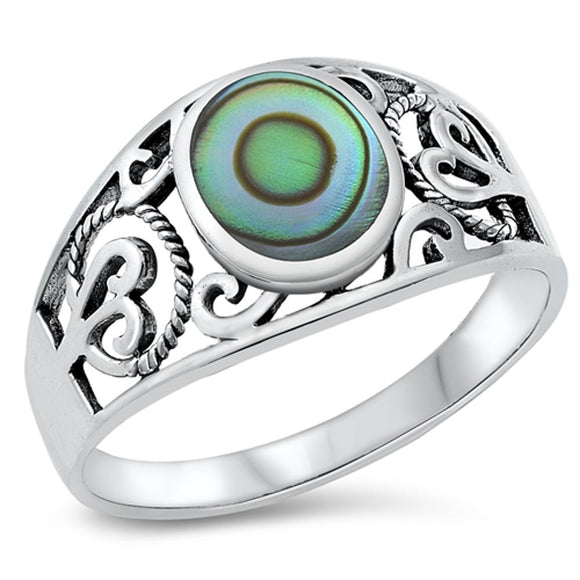 Wide Abalone Filigree Bali Rope Ring New .925 Sterling Silver Band Sizes 5-10