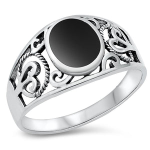 Wide Black Onyx Filigree Bali Rope Ring New .925 Sterling Silver Band Sizes 5-10