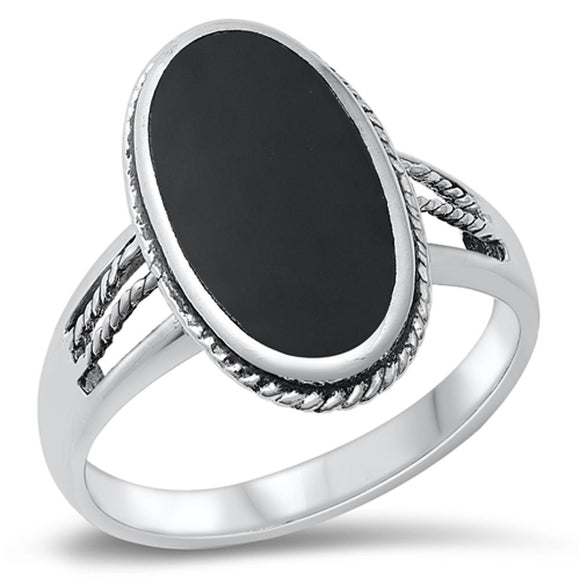 Large Long Black Onyx Solitaire Ring New .925 Sterling Silver Band Sizes 5-12