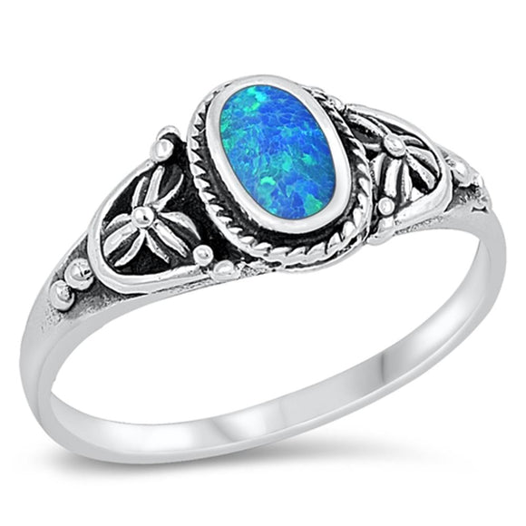 Bali Flower Blue Lab Opal Beautiful Ring .925 Sterling Silver Band Sizes 4-10