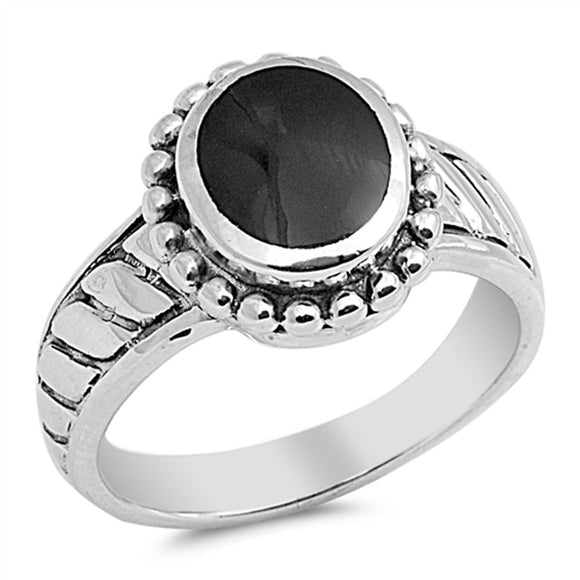 Black Onyx Beaded Bali Ring New .925 Sterling Silver Band Sizes 5-9