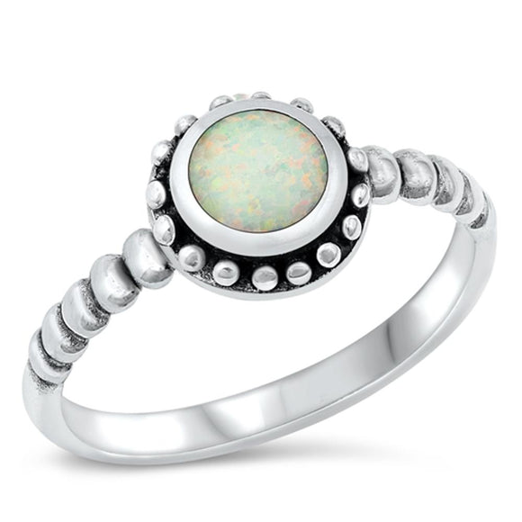 Bali Round White Lab Opal Cute Ring New .925 Sterling Silver Band Sizes 4-10