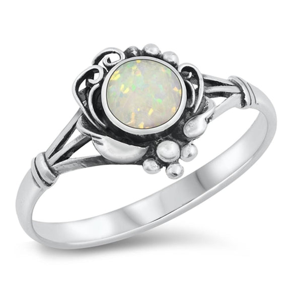 Bali Boho White Lab Opal Polished Ring New .925 Sterling Silver Band Sizes 4-10