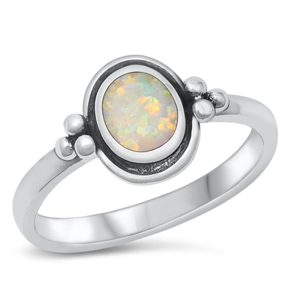 Bali Halo White Lab Opal Beautiful Ring New .925 Sterling Silver Band Sizes 4-10