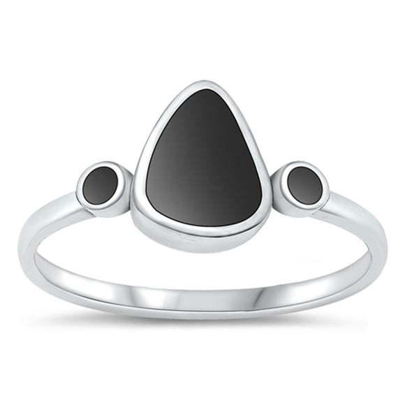 Sterling Silver Black Agate Pear Ring