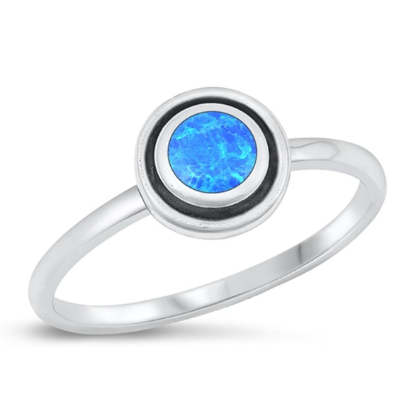 Sterling Silver Blue Lab Opal Circle Ring