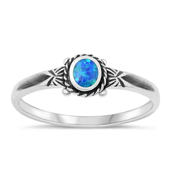 Sterling Silver Blue Lab Opal Bali Ring