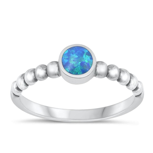 Sterling Silver Blue Lab Opal Round Ring