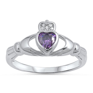 Claddagh Heart Amethyst CZ Promise Ring New .925 Sterling Silver Band Sizes 4-10