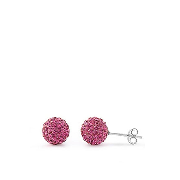 Sterling Silver Wholesale Simulated Pink Rhinestone Sphere Earrings 925 New