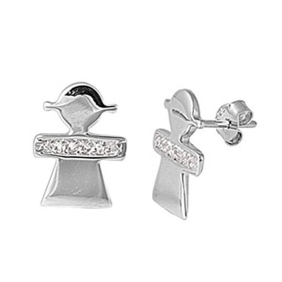 Girl Earrings Clear Simulated CZ .925 Sterling Silver