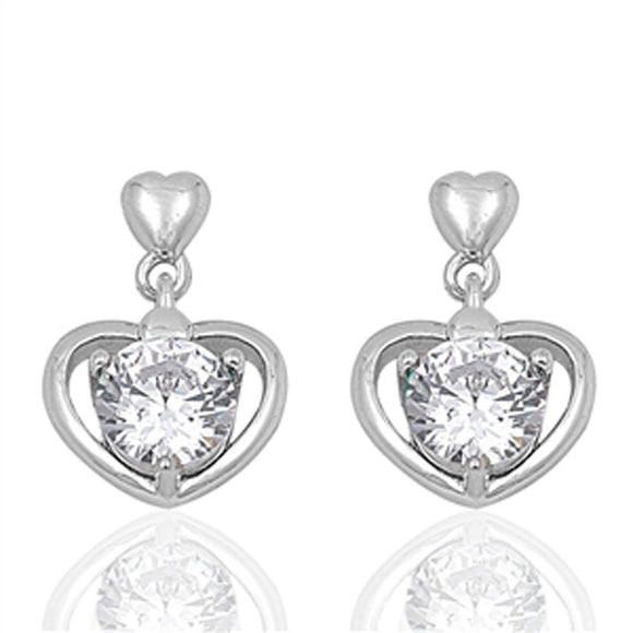 Heart Round Earrings Clear Simulated CZ .925 Sterling Silver