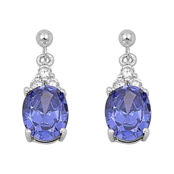 Oval Earrings Simulated Tanzanite Clear Simulated CZ .925 Sterling Silver