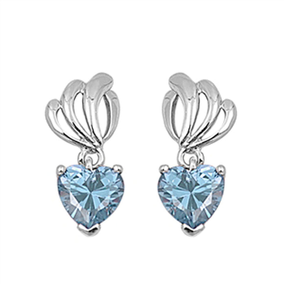 Heart Hanging Earrings Simulated Aquamarine .925 Sterling Silver