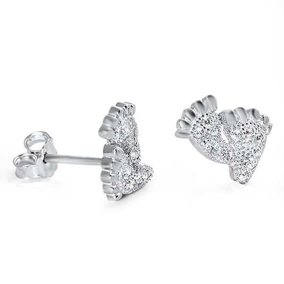 Baby Feet Earrings Clear Simulated CZ .925 Sterling Silver