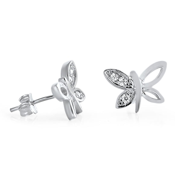 Butterfly Earrings Clear Simulated CZ .925 Sterling Silver