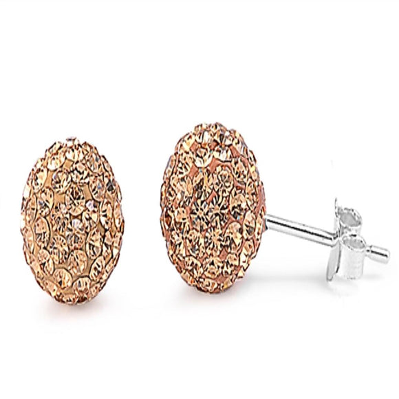 Sterling Silver Fashion Champagne Rhinestones Studded Ball Earrings 925 New