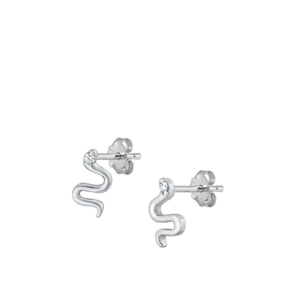 Sterling Silver Beautiful Clear CZ Snake High Polished Stud Earrings 925 New