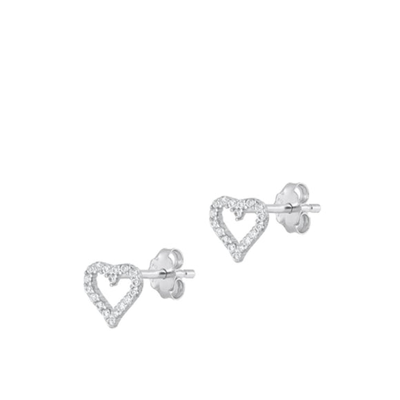 Sterling Silver Cute High Polished Clear CZ Heart Love Fashion Earrings 925 New