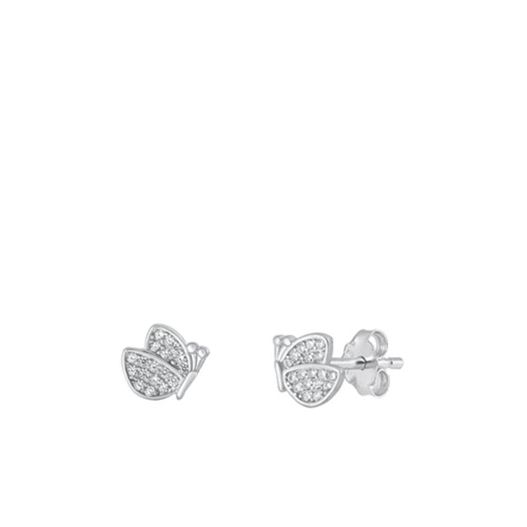 Sterling Silver Unique Clear CZ Butterfly Cute Fashion Polished Earrings 925 New