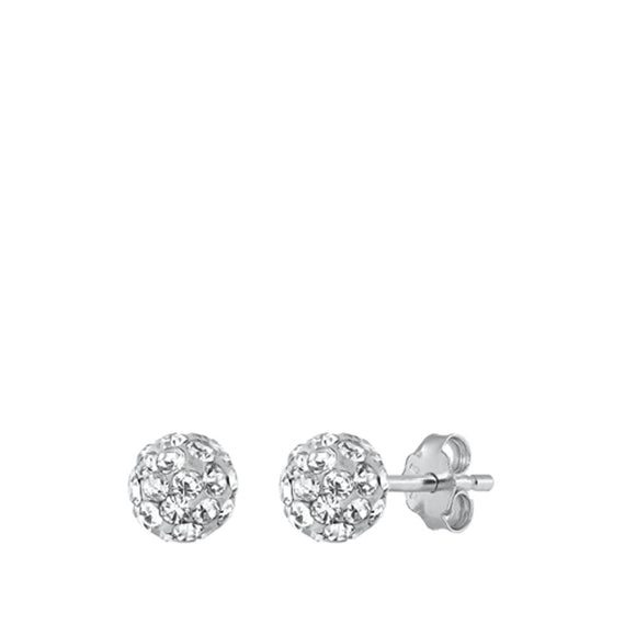 Sterling Silver Cute Clear CZ Studded High Polished Ball Earrings 925 New