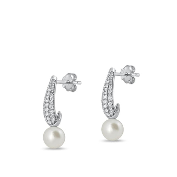 Sterling Silver Wholesale High Polished Clear CZ Freshwater Pearl Earrings 925